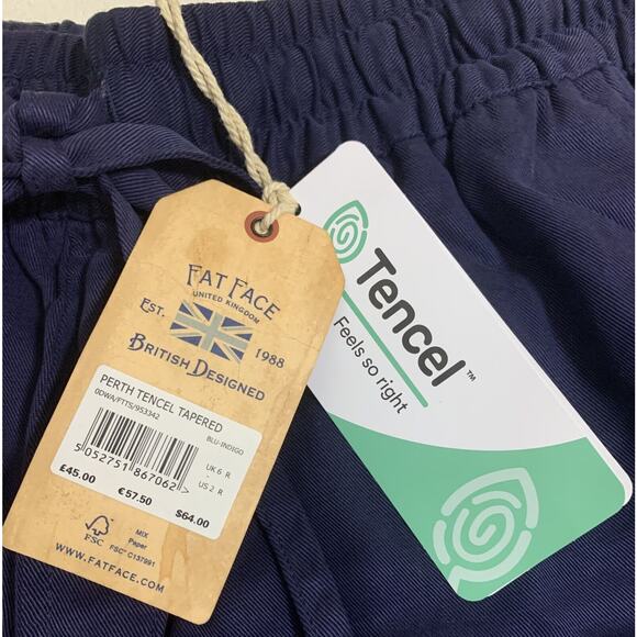 FAT FACE PERTH Navy Indigo Blue Tapered TENCEL Lyocell Trousers Sz 2 NWT - Picture 7 of 13